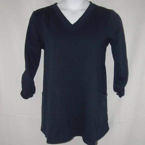 SUSAN GRAVER Navy Blue Sz Large Lightweight Tunic Soft Sweatshirt Front Pockets - Picture 1 of 3